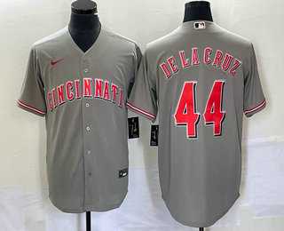 Mens Cincinnati Reds #44 Elly De La Cruz Grey Cool Base Stitched Baseball Jersey